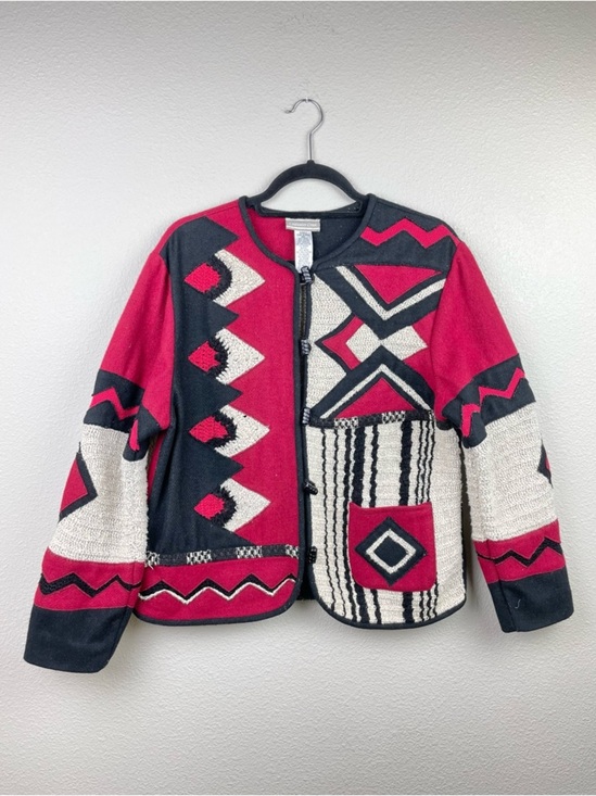 Vintage Jackets & Blazers - VTG Coldwater Creek Women's Medium Statement Patchwork Wool Jacket Felted Knit